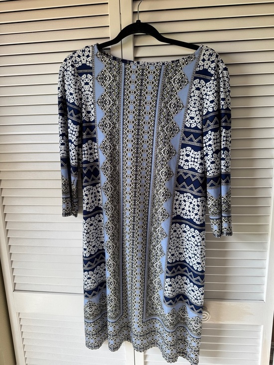 London Times Dresses & Skirts - London Times Navy and Light Blue Geometric Boatneck Tunic